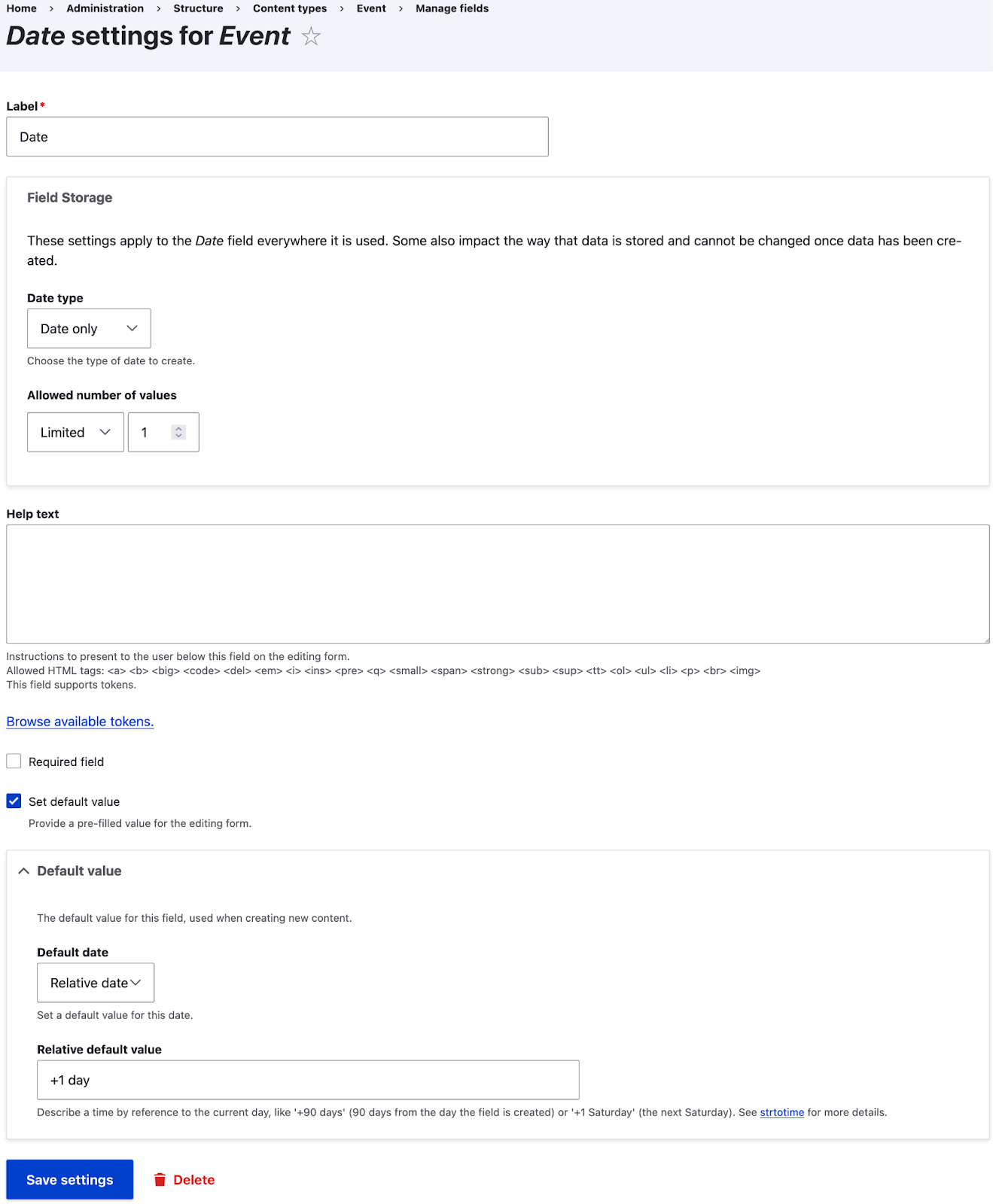 Configuration form