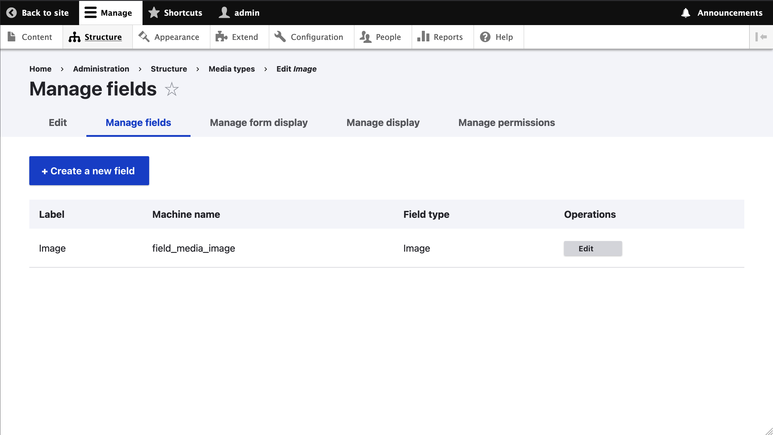 Manage Form Display page