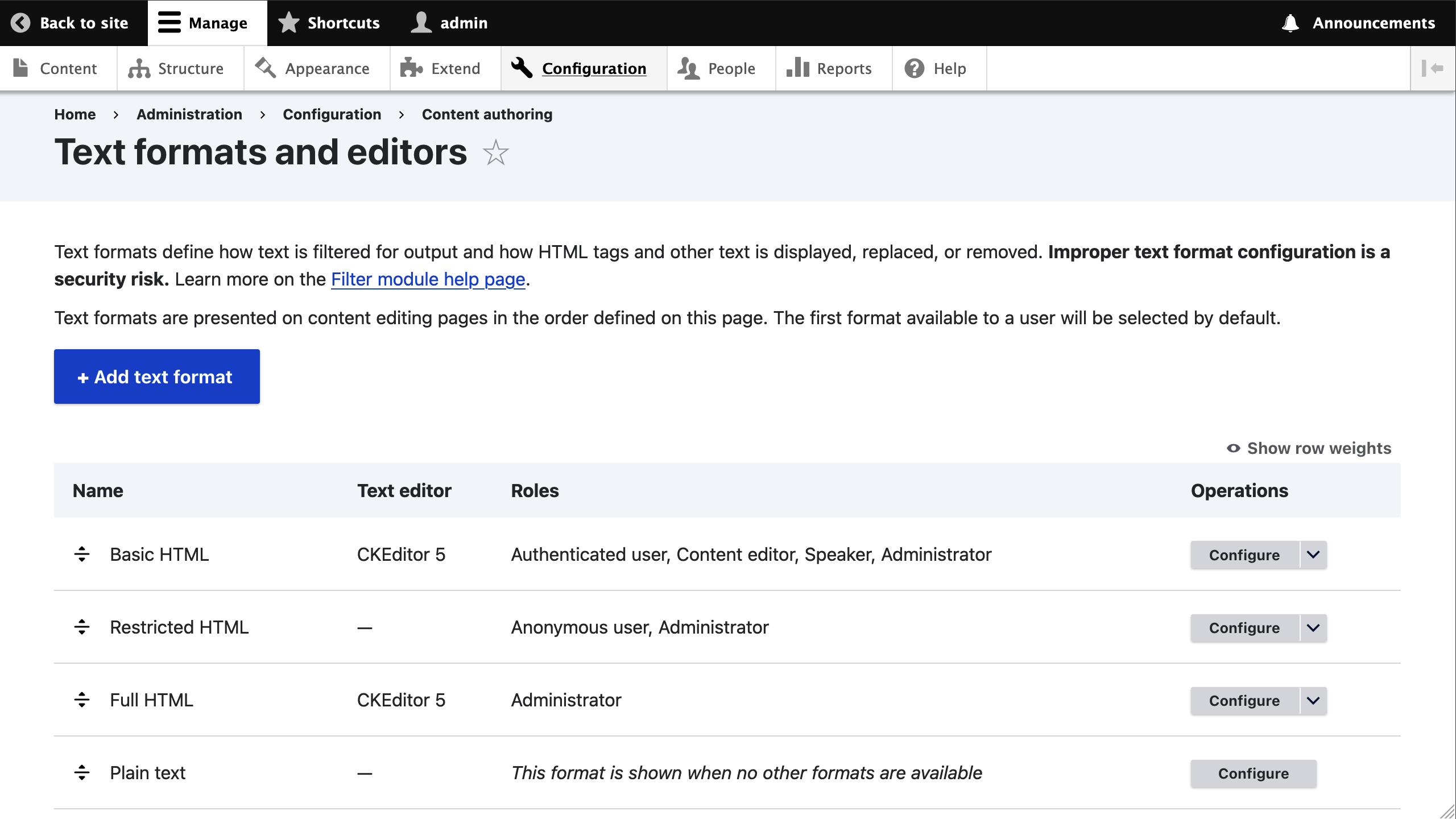 Manage Form Display page
